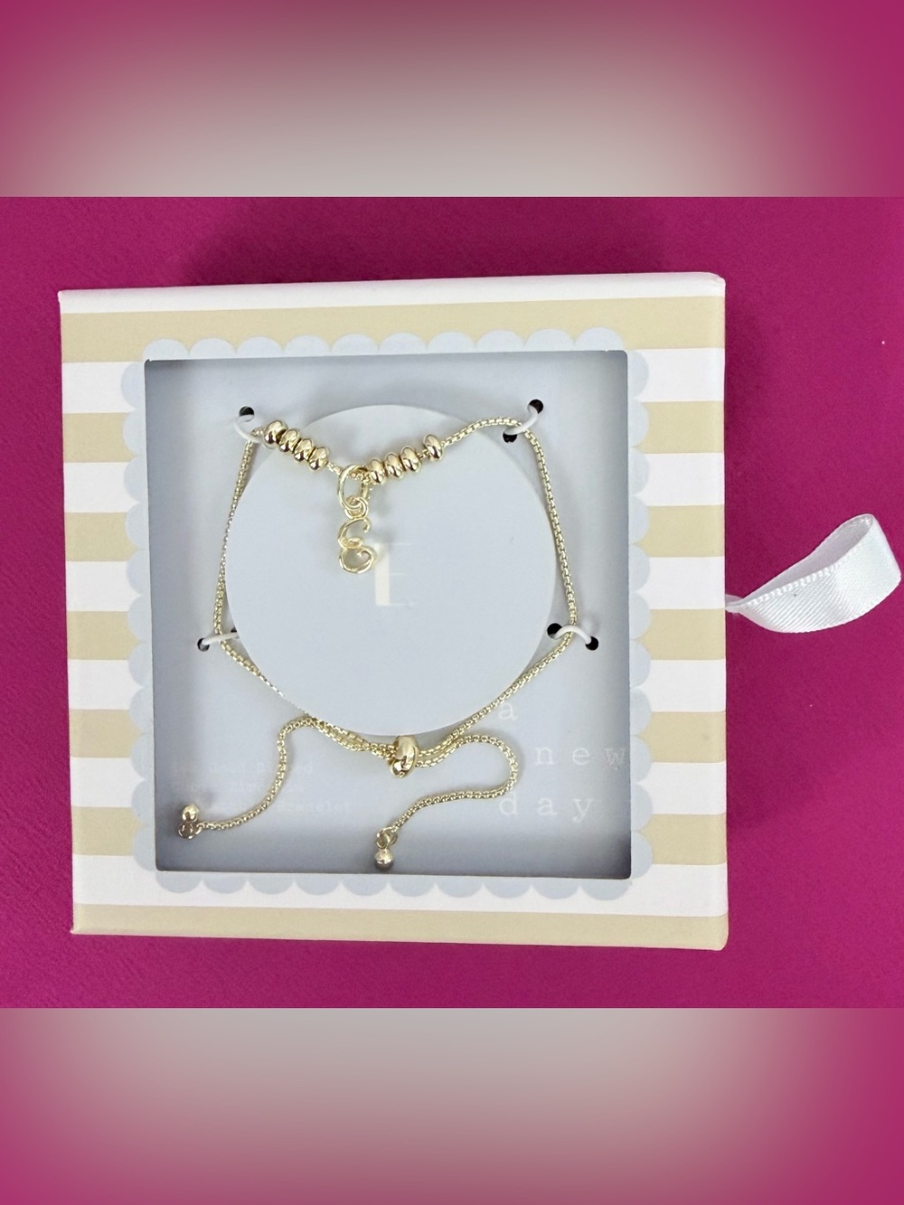 A New Day - Letter “E” 14K Dipped Adjustable Bracelet with Gold Beading